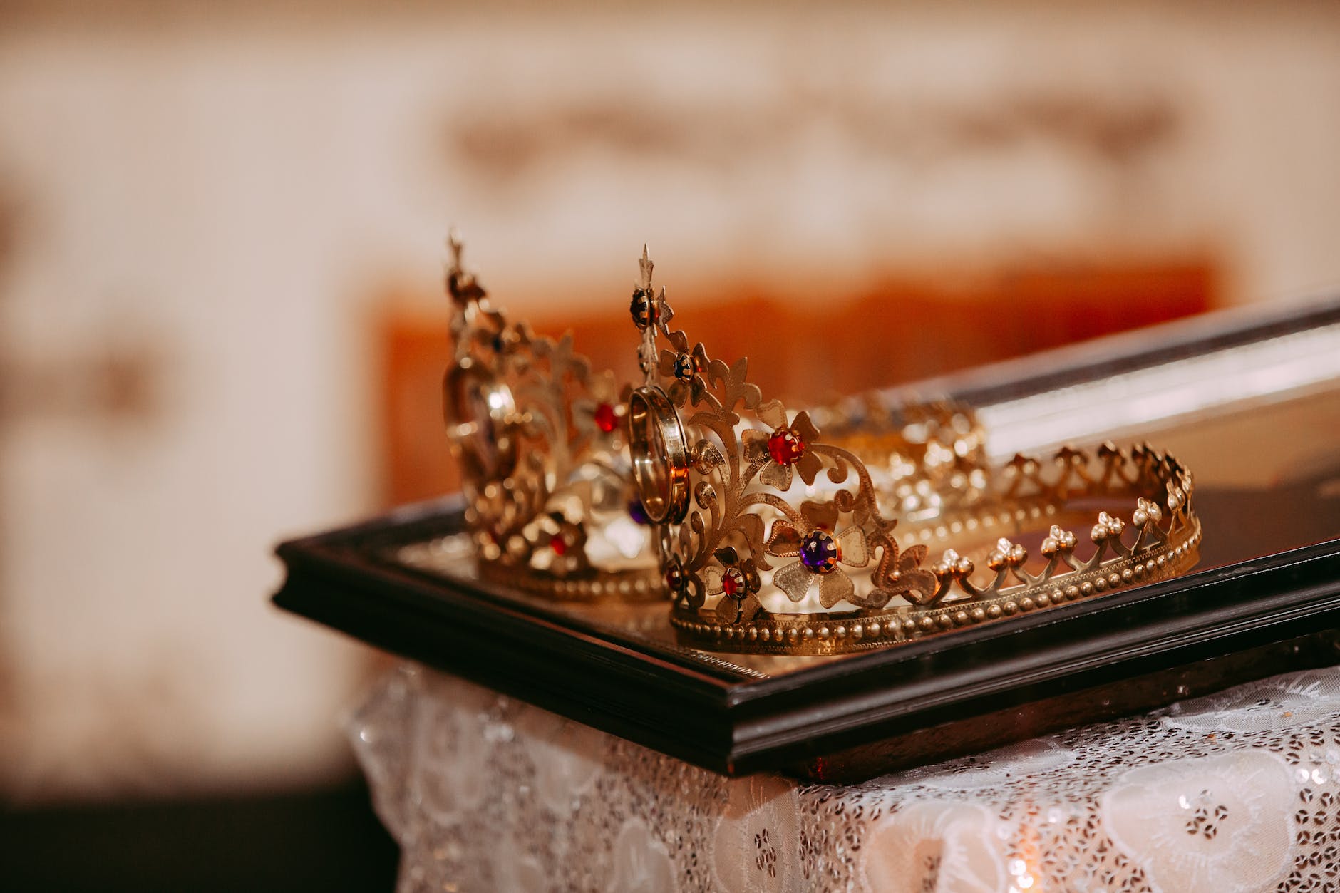 close up photo of a gold tiara