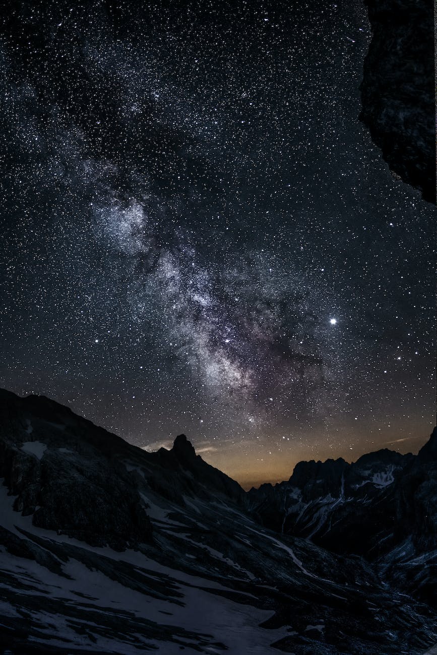 photo of mountain under starry night sky