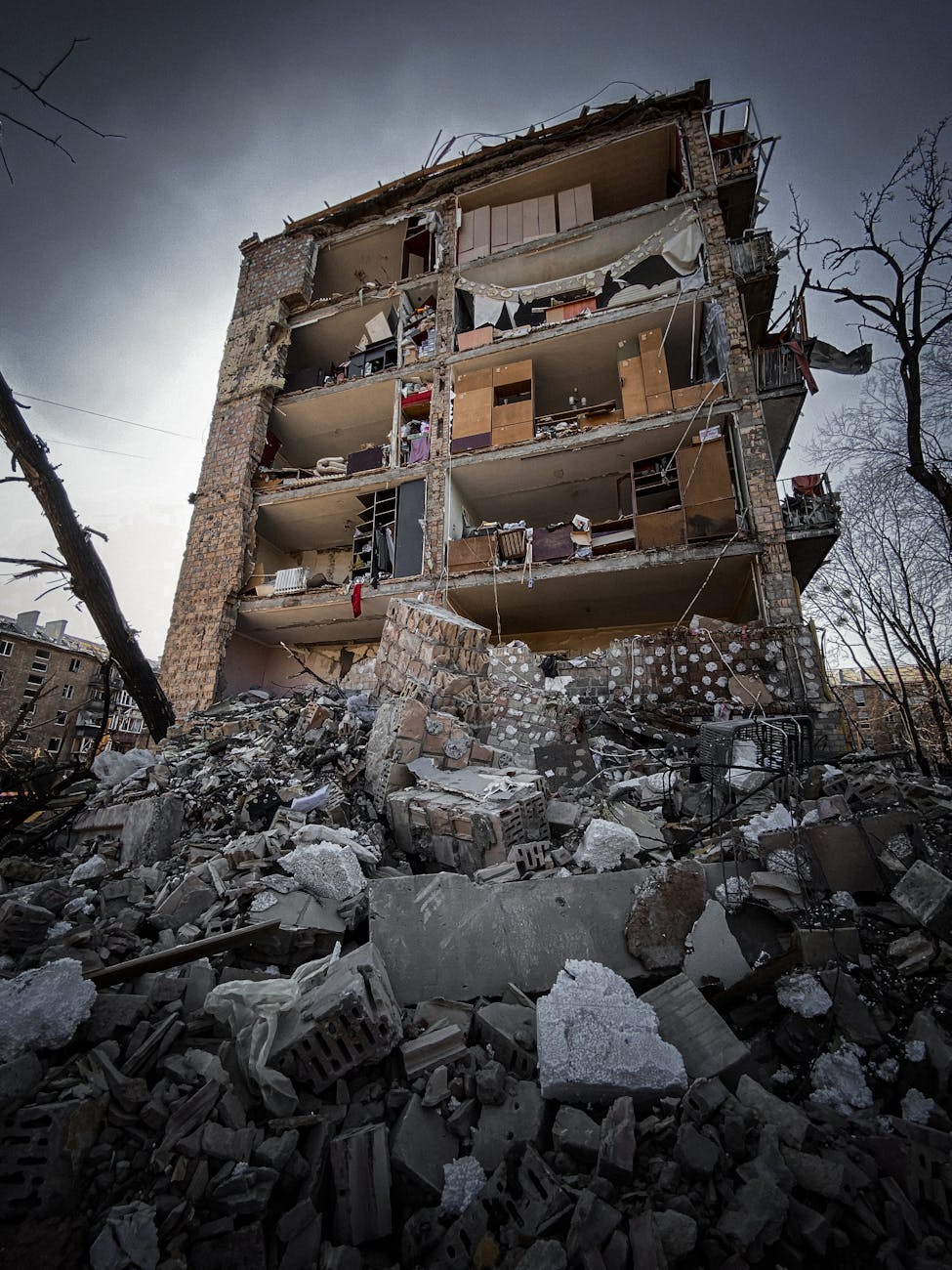 destroyed building in low angle photography