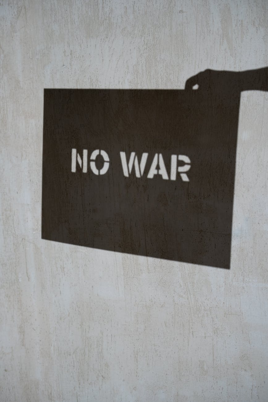 black and white no war text