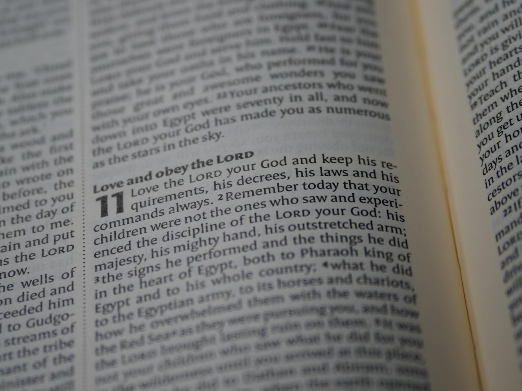 page of a holy bible in close up photography
