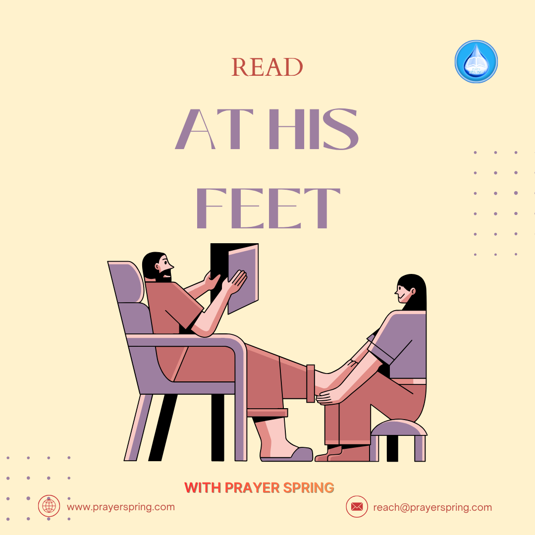 AT HIS FEET